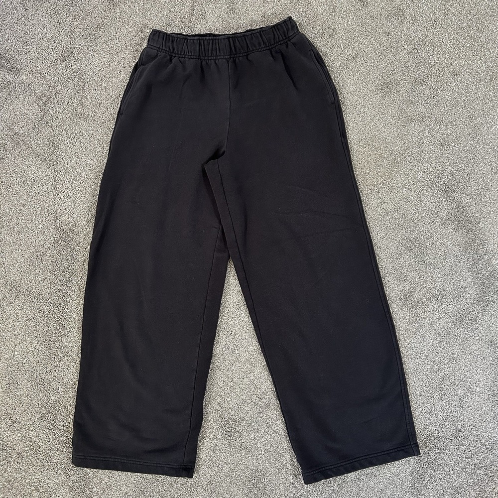 Athleta Forever Fleece Wide Leg Pants Womens SP Small Petite Black Sweatpants